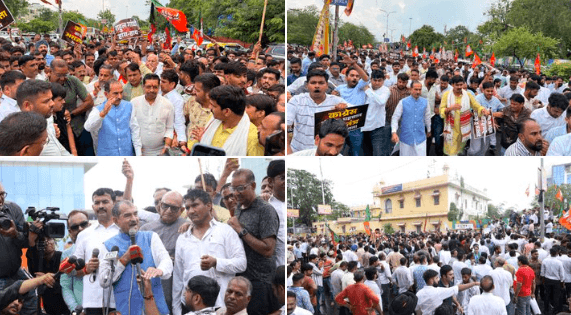 BJP Workers Clash with Police During Protest Against Congress in Jaipur