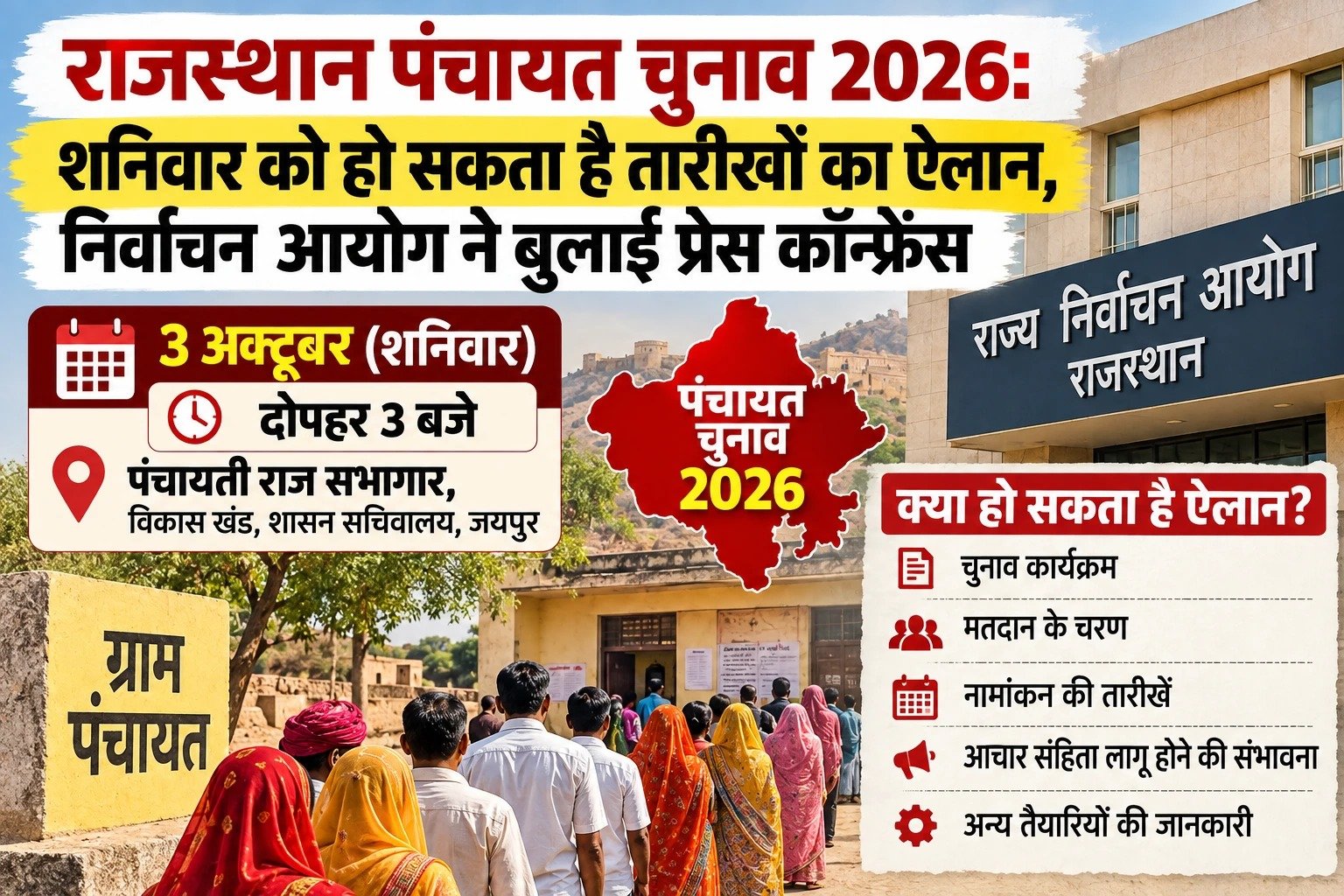 Rajasthan Panchayat Elections 2026: Press Conference Scheduled for October 3 to Announce Dates